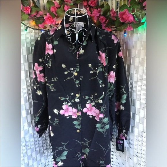 Vtg Maggie Sweet Black & Pink Floral Long Sleeve Blouse Vintage Button d… - Picture 7 of 9